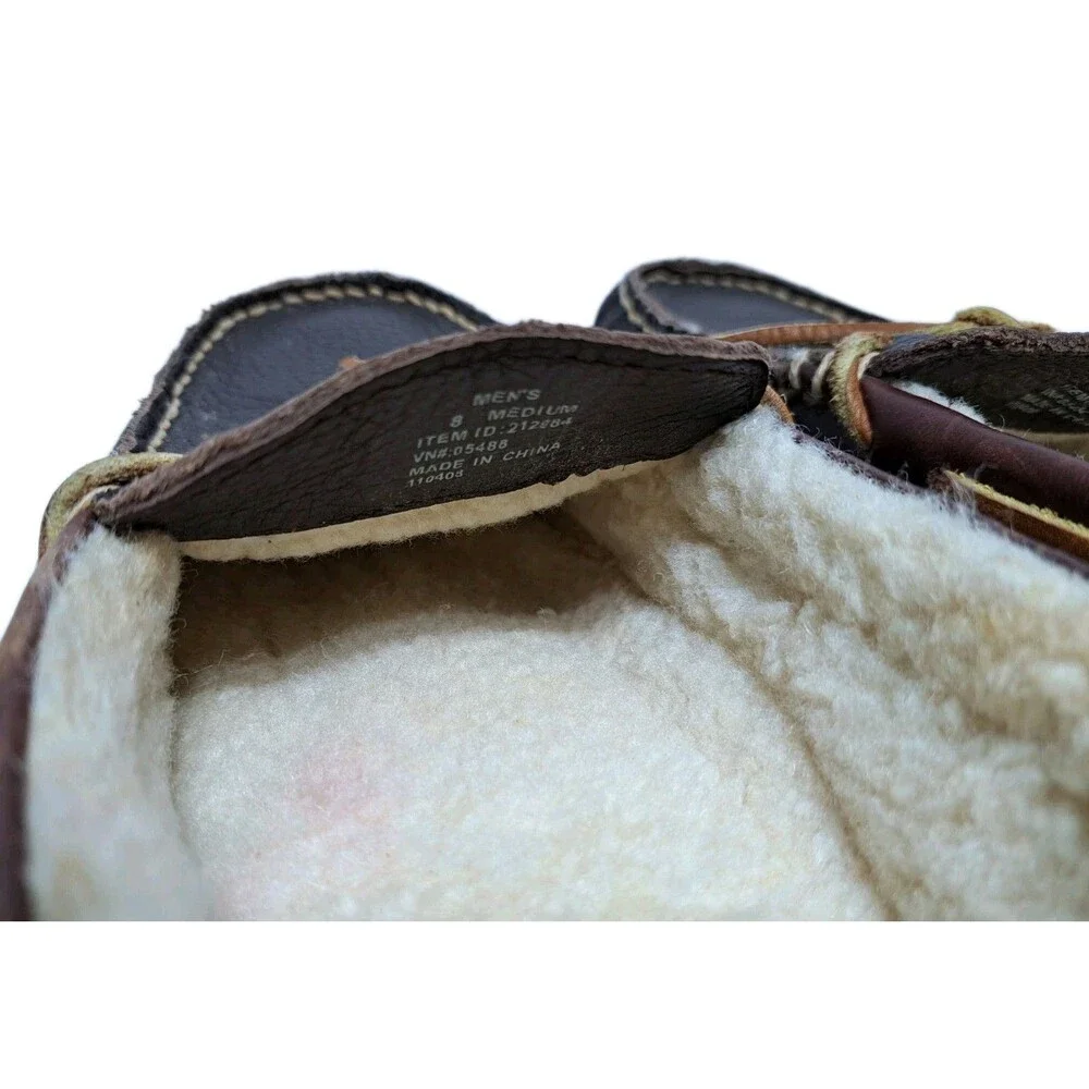 LL Bean Men's 8 Wicked Good Leather Shearling Moccasin Brown Slippers